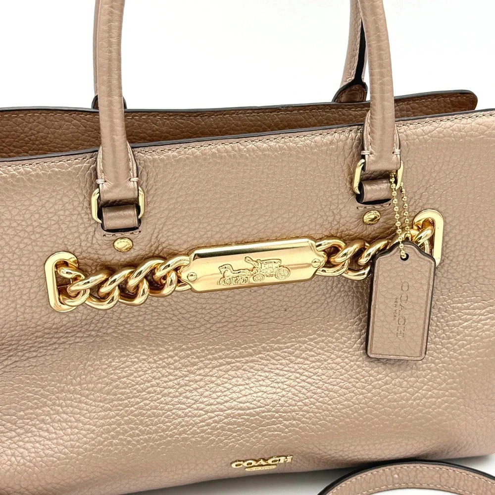 Coach Metallic Rose Gold Pebble Leather Blake 25 Carryall Satchel Bag F39847 NEW